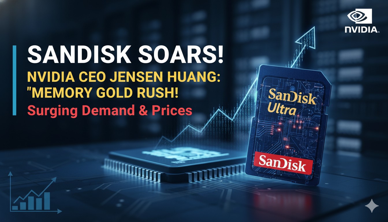 Nvidia CEO Jensen Huang addressing audience at CES event with visual aids on memory technology.