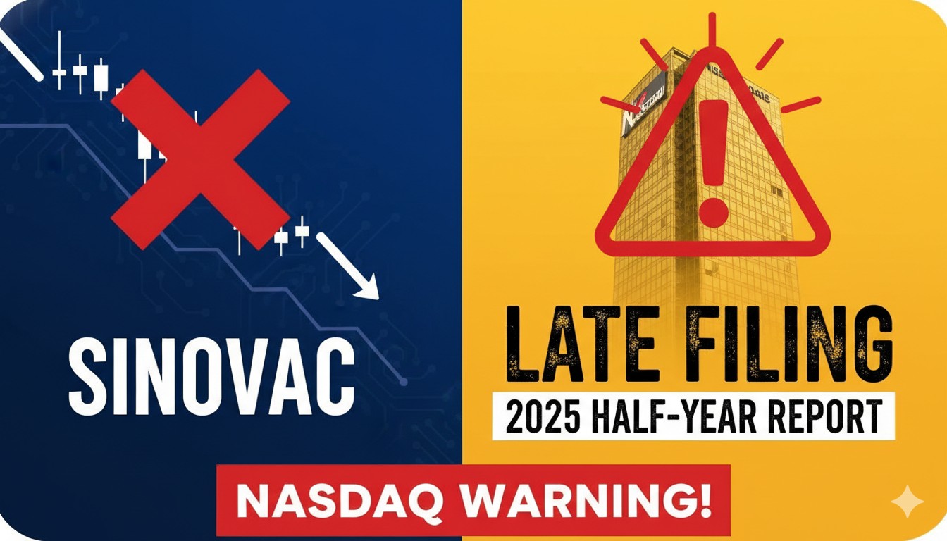 Nasdaq exchange screen displaying Sinovac Biotech stock ticker with warning alert