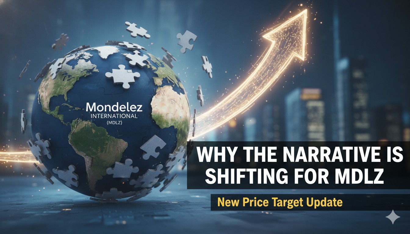 Stock chart showing Mondelez International shares with analyst target overlays