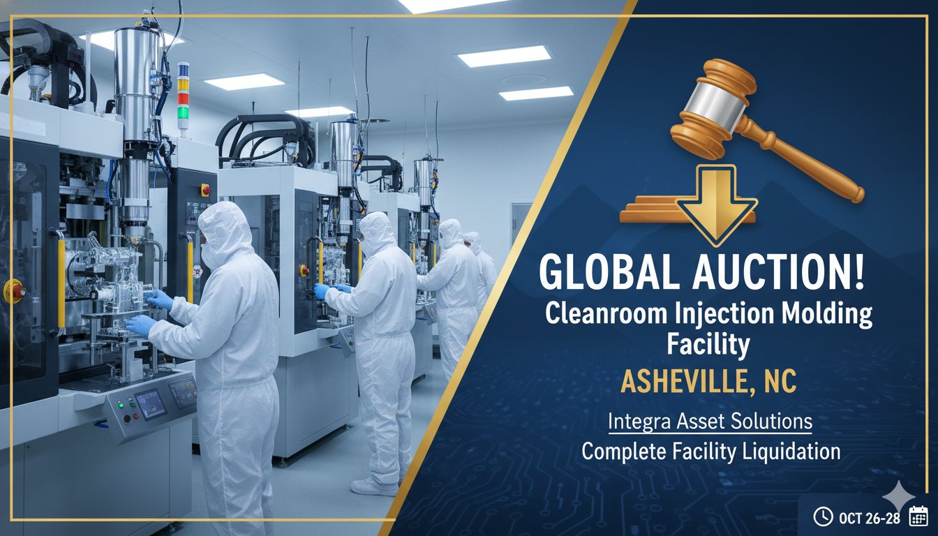 Aerial view of industrial facility in Asheville hosting machinery auction