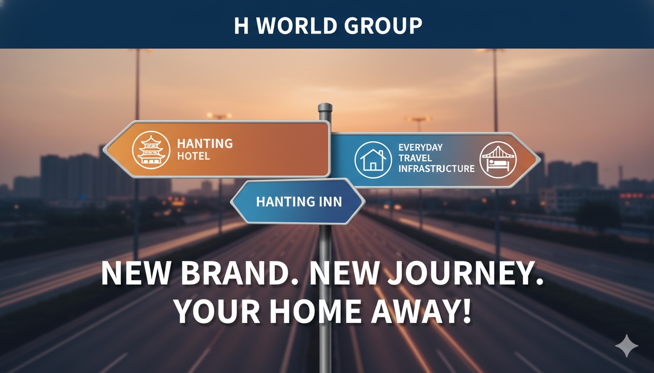 Modern economy hotel room interior with clean design, comfortable bed, and Hanting Inn branding elements