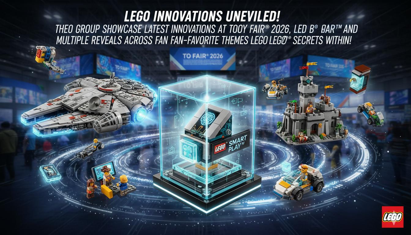 LEGO SMART Play Star Wars sets on display at Toy Fair 2026, featuring Millennium Falcon and X-wing with interactive SMART Brick technology