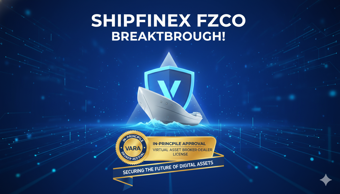 Shipfinex FZCO team celebrating VARA in-principle approval for virtual asset broker-dealer license in Dubai