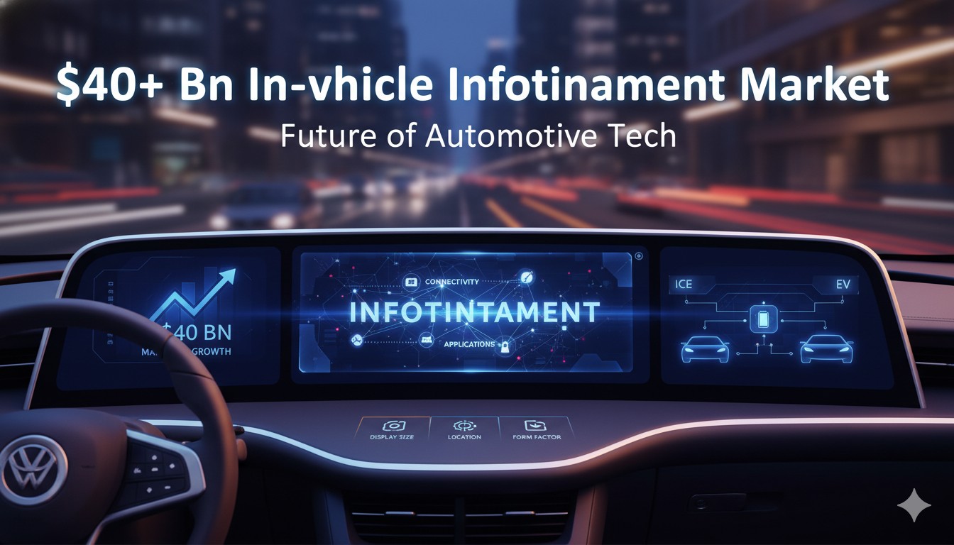 Global in-vehicle infotainment system dashboard with large touchscreen display showing navigation and entertainment features in a modern electric vehicle.
