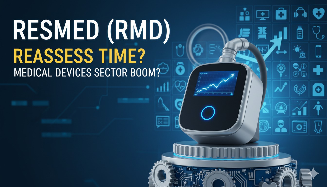 Alt Text for featured image : Stock chart and medical sleep apnea device representing ResMed (RMD) investment opportunity in medical devices sector