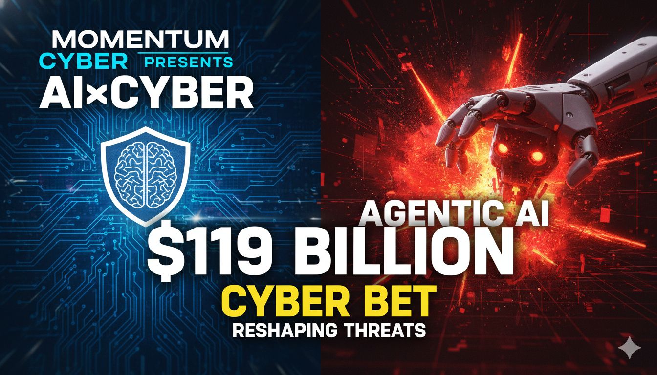 Alt Text for featured image : Momentum Cyber AIxCYBER event graphic highlighting $119 billion cybersecurity investment and agentic AI reshaping threats