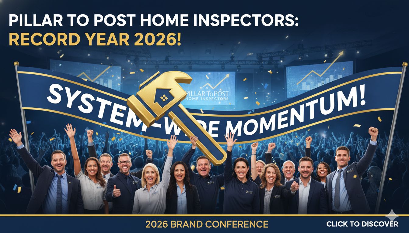 Group of professional home inspectors and franchise owners networking at the Pillar To Post 2026 Brand Conference in St. Louis.