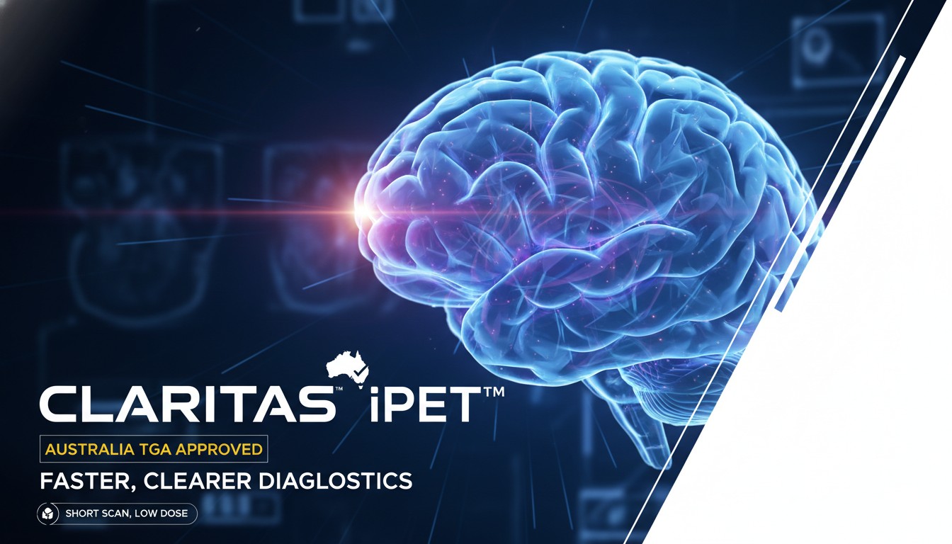 Advanced PET scan image processing software interface showing enhanced diagnostic quality from low-dose or short-time acquisition.