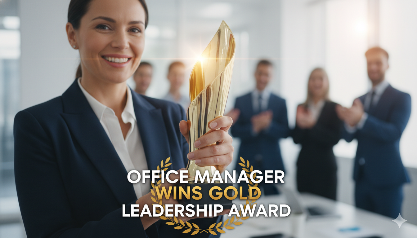 Kay McCarthy holding her gold leadership award at the 2026 Citywealth Powerwomen Awards ceremony.