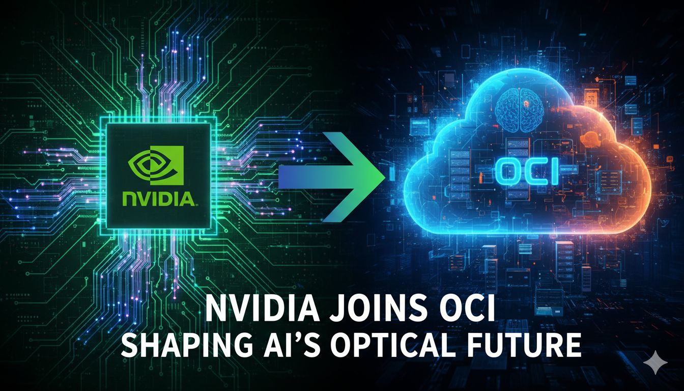 NVIDIA logo integrated with optical fiber cables and AI data center servers representing future optical interconnect technology