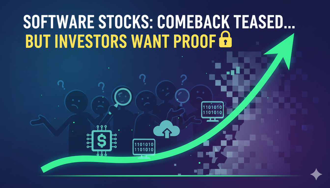 Chart showing volatile performance of software stocks with recent rebound and pullback amid AI concerns